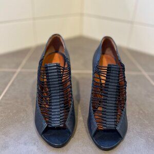 Givenchy Navy Leather Strappy Peep Toe Booties Size EU 38.5